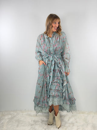 Whispering Blooms Artisanal Cotton Duster in Sky by Jaded Gypsy