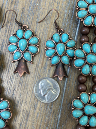 Beaded Squash Blossom Necklace and Earrings Set with Navajo Pearls