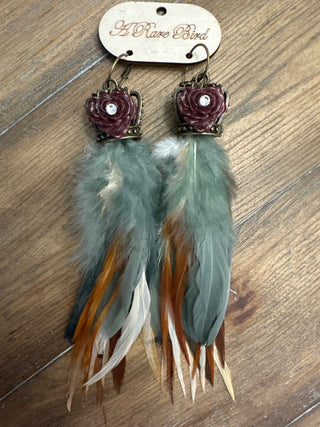 Rare Bird Crown Rose Crystal Feather Hoop Earrings