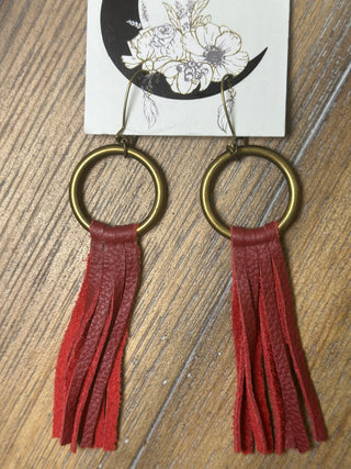 Jaded Gypsy Leather Fringe Disc Hoop Earrings