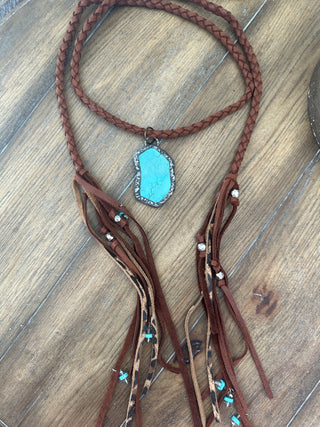 Rare Bird Turquoise Medallion Leather Wraparound Necklace and Belt