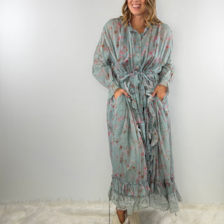 Whispering Blooms Artisanal Cotton Duster in Sky by Jaded Gypsy