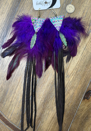 Feather and Leather Fringe Western Earrings by Jaded Gypsy