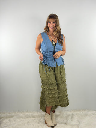 Scully Denim Vest in Blue | Western Button Front Layering Vest