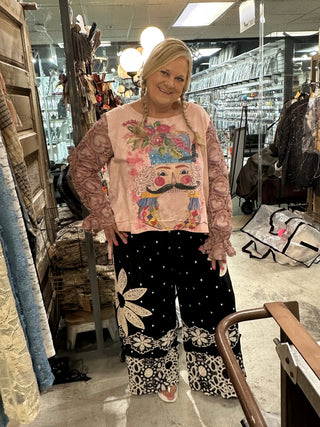 Rare Bird Black Daisy Velvet Pantaloons
