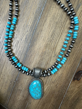 Turquoise and Navajo Pearl Beaded Necklace