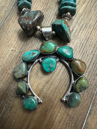 Rare Bird Turquoise Squash Blossom Navajo Necklace
