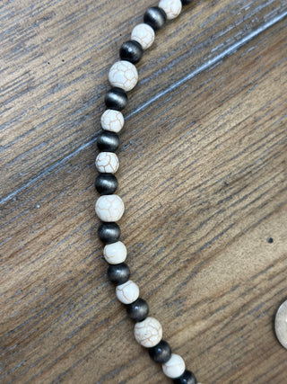Off-White Turquoise Beaded Squash Blossom Necklace with Navajo Pearls