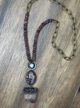 Jaded Gypsy Lilac Purple Geode and Natural Stone Bead Statement Necklace