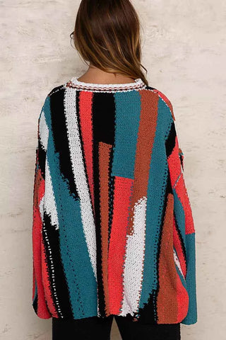 POL Color Block Round Neck Oversized Sweater