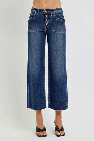RISEN Full Size High Rise Crop Wide Button Up Jeans Plus Size