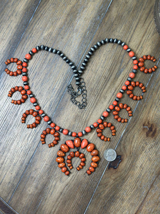 Horseshoe Medallion Squash Blossom Necklace with Navajo Pearls