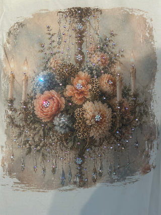 Peach and Blue Chandelier Jeweled Graphic Tee