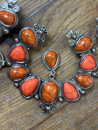 Orange Jasper Horseshoe Conch Belt Adjustable Western Statement Belt