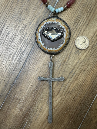 Gemstone Crystal and Mixed Metal Cross Necklace by Jaded Gypsy