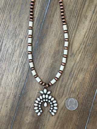 Mini Squash Blossom Conch Drop Necklace with Navajo Pearls