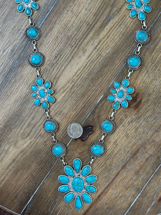Mixed Metal Squash Blossom Diamond Medallion Necklace | Blue Turquoise Orange Jasper