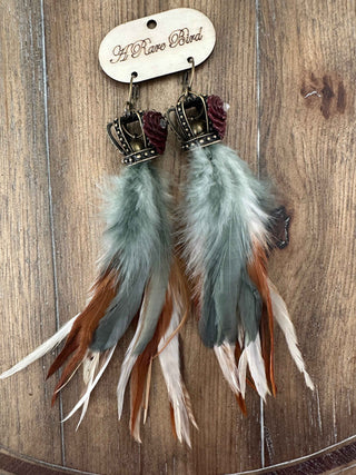 Rare Bird Crown Rose Crystal Feather Hoop Earrings