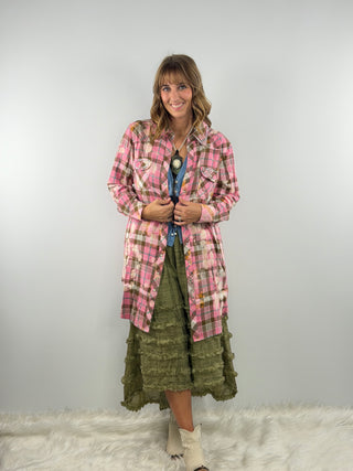 Embellished Rare Bird Pink Plaid Snap Top