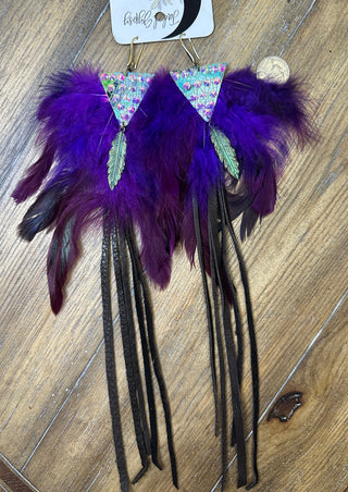 Feather and Leather Fringe Western Earrings by Jaded Gypsy