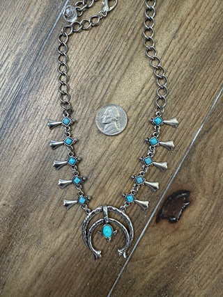 Mini Turquoise Horseshoe Pendant Necklace Adjustable Silver Chain