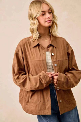 BiBi Corduroy Relaxed Fit Shacket with Back Pleat