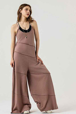 Keyhole back Wide Leg Raw Edge Jumpsuit