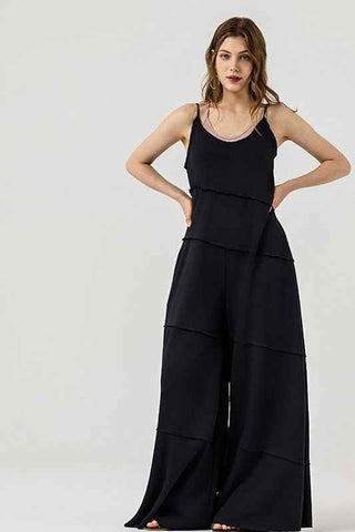Keyhole back Wide Leg Raw Edge Jumpsuit