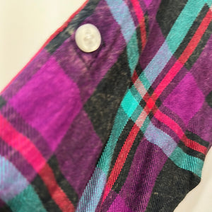 Nu Vintage Pink Black Flannel Button Up With Design Patch on Back