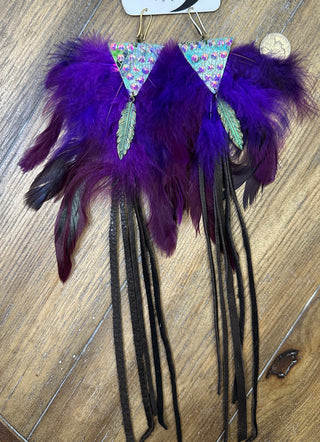 Feather and Leather Fringe Western Earrings by Jaded Gypsy