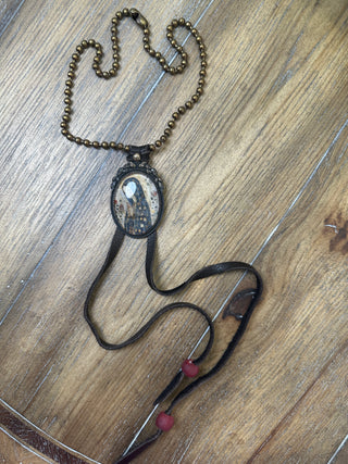 Jaded Gypsy Praying Woman Beaded Medallion Fringe Necklace