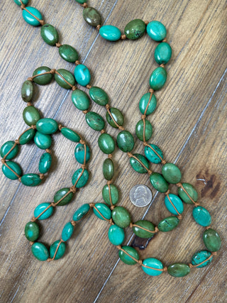 Authentic Turquoise Oval Disc Necklace on Hand-Knotted Cord