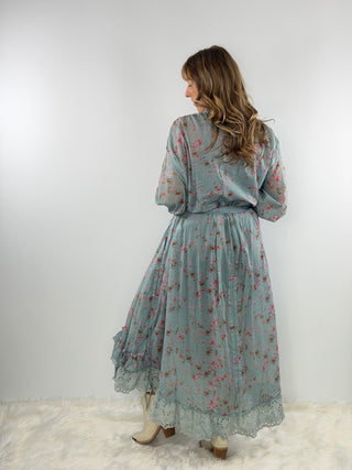 Whispering Blooms Artisanal Cotton Duster in Sky by Jaded Gypsy