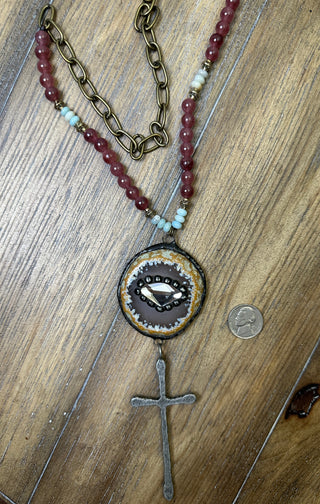 Gemstone Crystal and Mixed Metal Cross Necklace by Jaded Gypsy