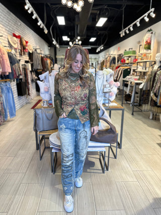 Jaded Gypsy Garden Tea Lace Top - Olive