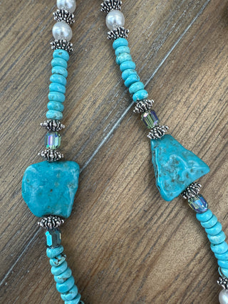Rare Bird Turquoise and Pearl Statement Leather Necklace