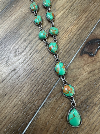 Green Turquoise Necklace with Mixed Media