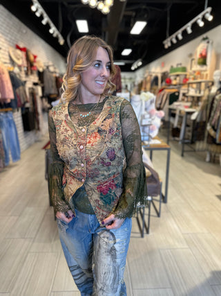 Jaded Gypsy Garden Tea Lace Top - Olive