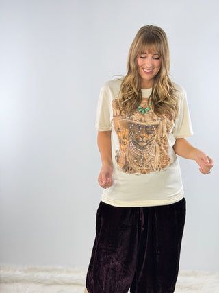 Cheetah in Ivory Top Hat Jeweled Graphic Tee