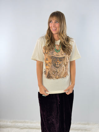 Cheetah in Ivory Top Hat Jeweled Graphic Tee