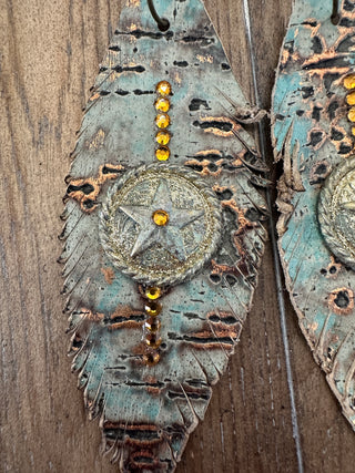 Rare Bird Leather Gold Star Crystal Earrings