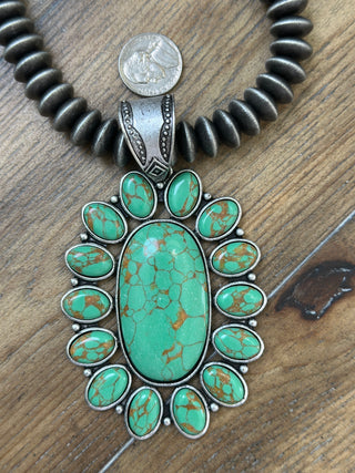 Chunky Turquoise Conch Pendant Necklace | Navajo Disc Pearl | Blue Green Texas