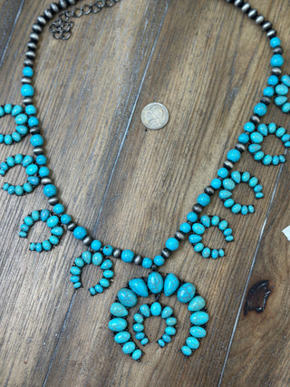 Horseshoe Medallion Squash Blossom Necklace with Navajo Pearls