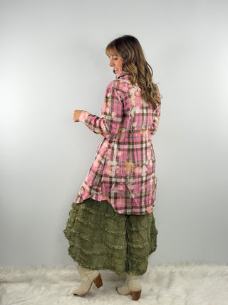 Embellished Rare Bird Pink Plaid Snap Top