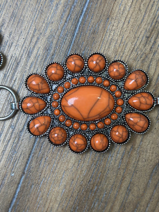 Coral Jasper Conch Belt with Oval Center Stone and Teardrop Surround