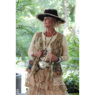 Boho Sleeveless tank top with relaxed fit, flowy silhouette, scoop neckline, inspired by wildflower fields