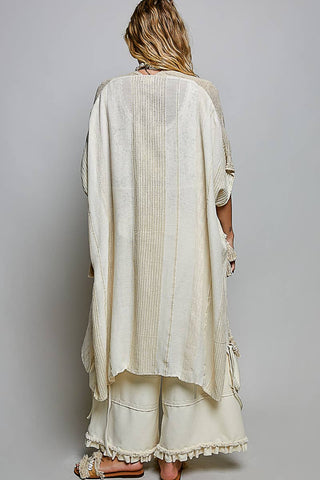 Boho Crochet Contrast Sequin Tassel Midi Kimono Fit Cardigan - Natural
