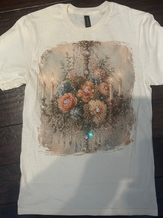 Peach and Blue Chandelier Jeweled Graphic Tee