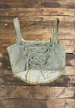 Blue Willow Denim Corset Tank by Jaded Gypsy | Boho Lace-Up Top