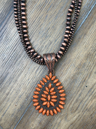 Chunky Turquoise Conch Teardrop Statement Necklace with Navajo Pearls